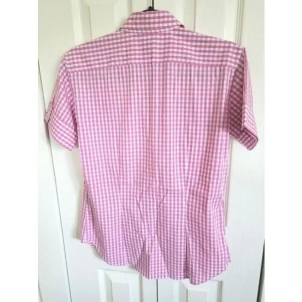 Ralph Lauren Boys Sz 10‎ Pink/White Checked Short Sleeve Gingham Type Shirt NWOT